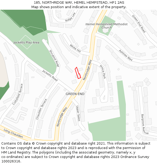 185, NORTHRIDGE WAY, HEMEL HEMPSTEAD, HP1 2AS: Location map and indicative extent of plot
