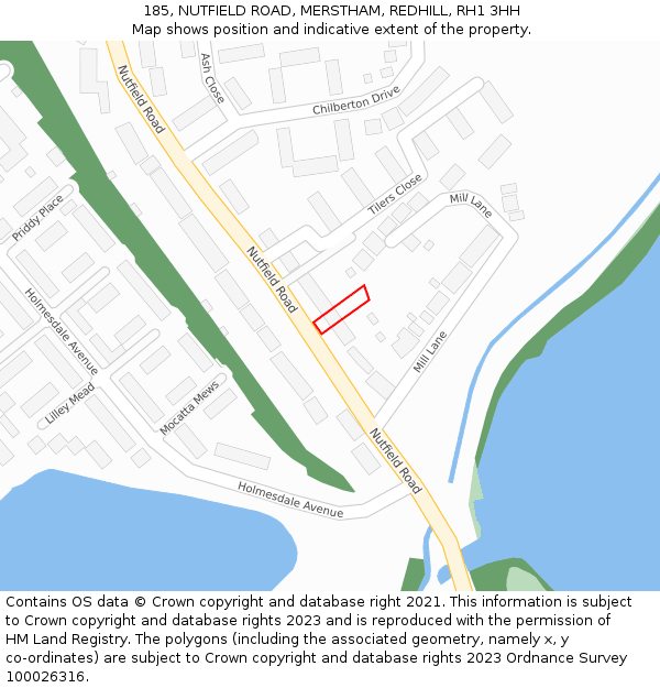 185, NUTFIELD ROAD, MERSTHAM, REDHILL, RH1 3HH: Location map and indicative extent of plot