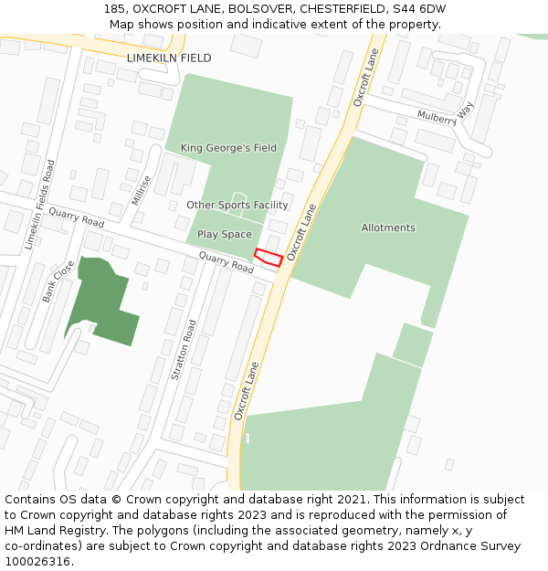 185, OXCROFT LANE, BOLSOVER, CHESTERFIELD, S44 6DW: Location map and indicative extent of plot