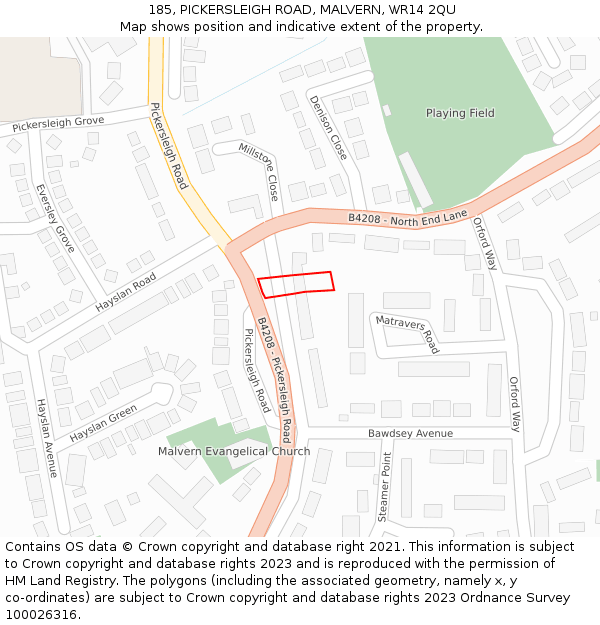 185, PICKERSLEIGH ROAD, MALVERN, WR14 2QU: Location map and indicative extent of plot