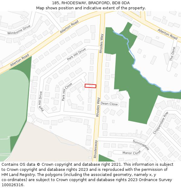 185, RHODESWAY, BRADFORD, BD8 0DA: Location map and indicative extent of plot