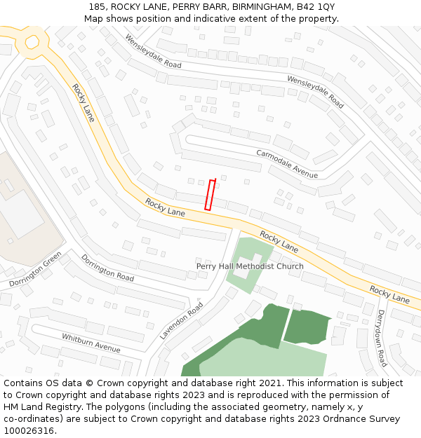 185, ROCKY LANE, PERRY BARR, BIRMINGHAM, B42 1QY: Location map and indicative extent of plot