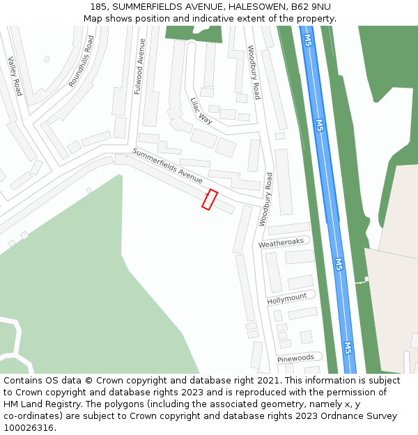185, SUMMERFIELDS AVENUE, HALESOWEN, B62 9NU: Location map and indicative extent of plot