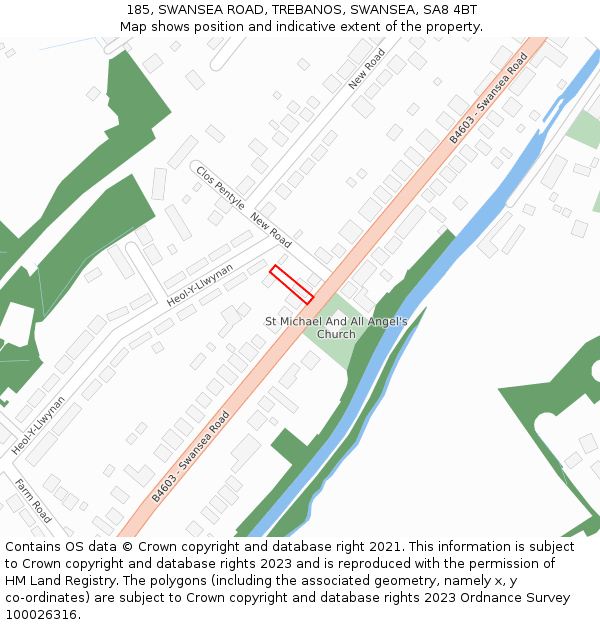 185, SWANSEA ROAD, TREBANOS, SWANSEA, SA8 4BT: Location map and indicative extent of plot