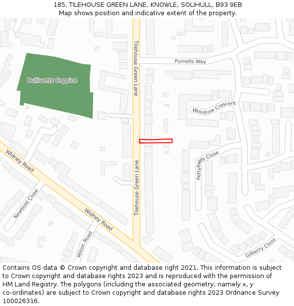 185, TILEHOUSE GREEN LANE, KNOWLE, SOLIHULL, B93 9EB: Location map and indicative extent of plot