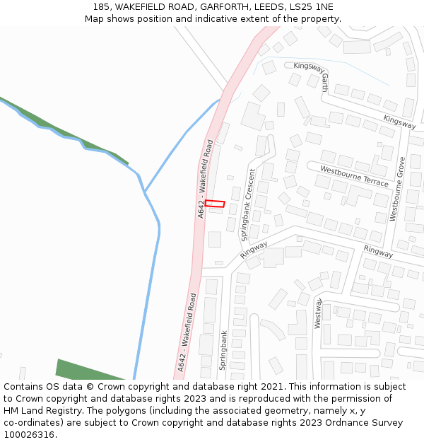 185, WAKEFIELD ROAD, GARFORTH, LEEDS, LS25 1NE: Location map and indicative extent of plot