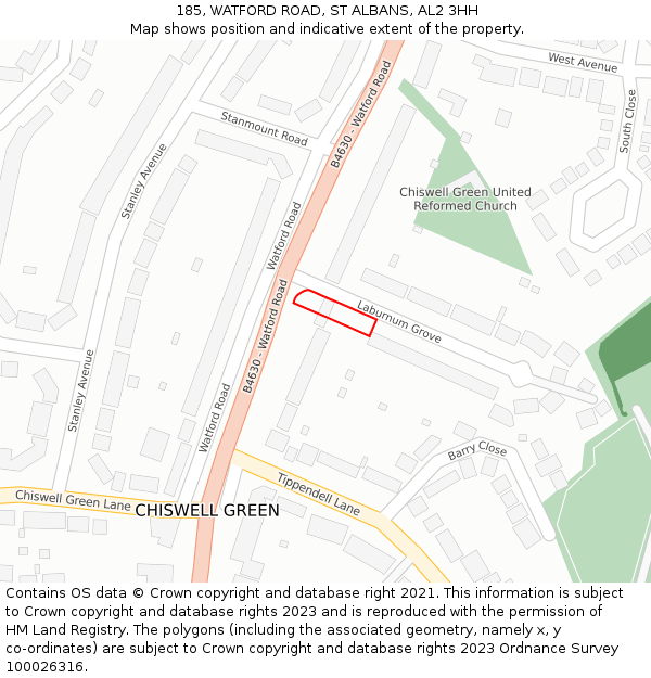 185, WATFORD ROAD, ST ALBANS, AL2 3HH: Location map and indicative extent of plot