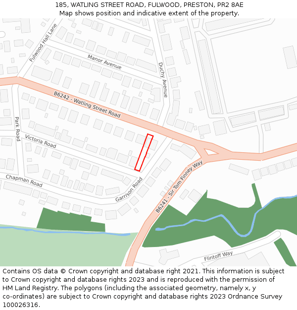 185, WATLING STREET ROAD, FULWOOD, PRESTON, PR2 8AE: Location map and indicative extent of plot