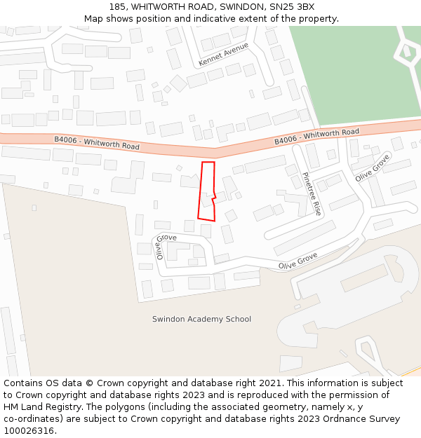 185, WHITWORTH ROAD, SWINDON, SN25 3BX: Location map and indicative extent of plot