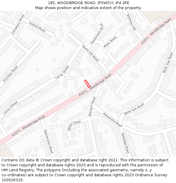 185, WOODBRIDGE ROAD, IPSWICH, IP4 2PE: Location map and indicative extent of plot