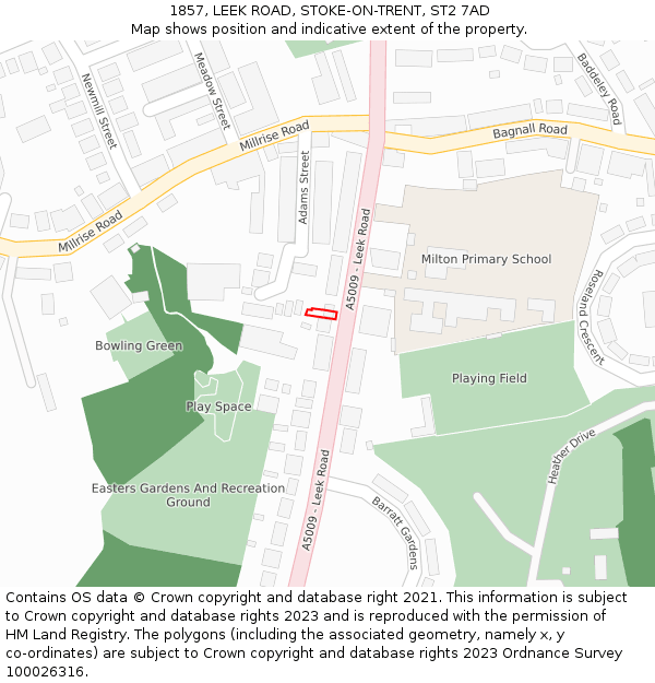 1857, LEEK ROAD, STOKE-ON-TRENT, ST2 7AD: Location map and indicative extent of plot