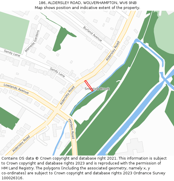 186, ALDERSLEY ROAD, WOLVERHAMPTON, WV6 9NB: Location map and indicative extent of plot