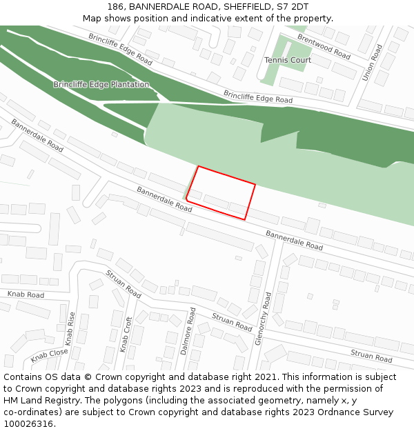 186, BANNERDALE ROAD, SHEFFIELD, S7 2DT: Location map and indicative extent of plot