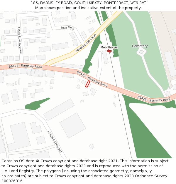 186, BARNSLEY ROAD, SOUTH KIRKBY, PONTEFRACT, WF9 3AT: Location map and indicative extent of plot