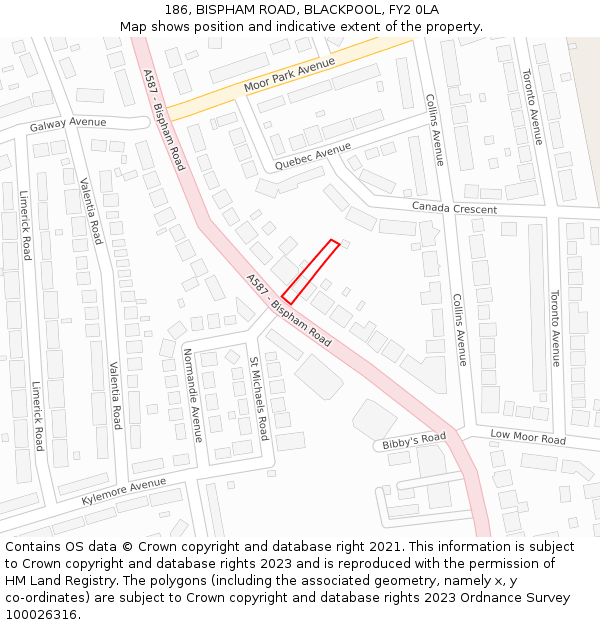 186, BISPHAM ROAD, BLACKPOOL, FY2 0LA: Location map and indicative extent of plot