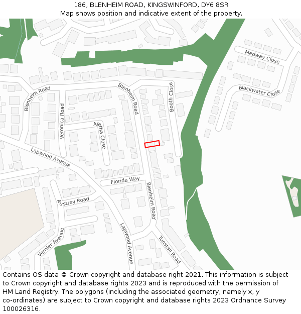 186, BLENHEIM ROAD, KINGSWINFORD, DY6 8SR: Location map and indicative extent of plot