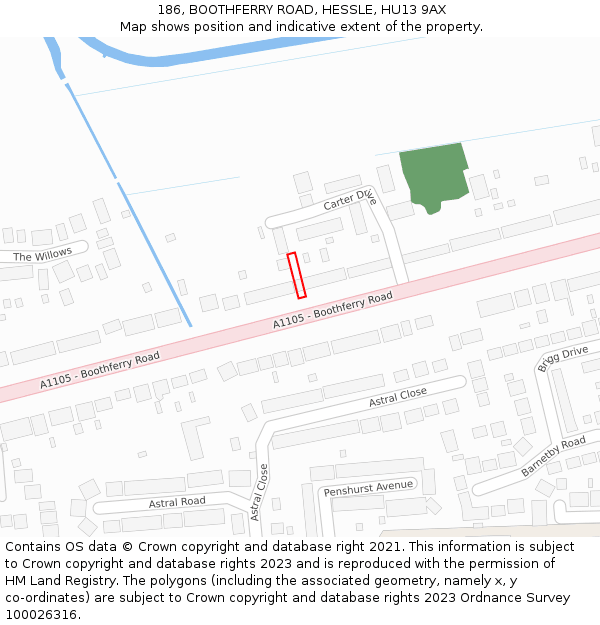 186, BOOTHFERRY ROAD, HESSLE, HU13 9AX: Location map and indicative extent of plot