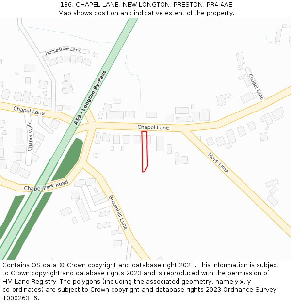 186, CHAPEL LANE, NEW LONGTON, PRESTON, PR4 4AE: Location map and indicative extent of plot