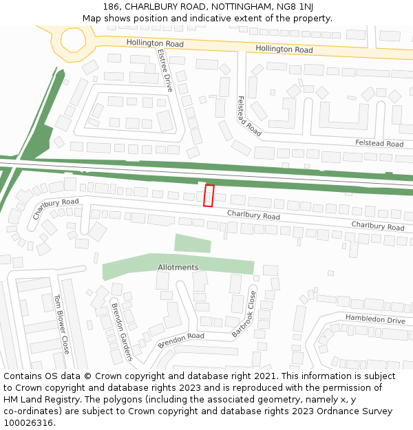 186, CHARLBURY ROAD, NOTTINGHAM, NG8 1NJ: Location map and indicative extent of plot