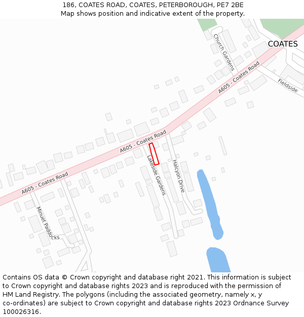 186, COATES ROAD, COATES, PETERBOROUGH, PE7 2BE: Location map and indicative extent of plot