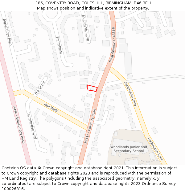 186, COVENTRY ROAD, COLESHILL, BIRMINGHAM, B46 3EH: Location map and indicative extent of plot