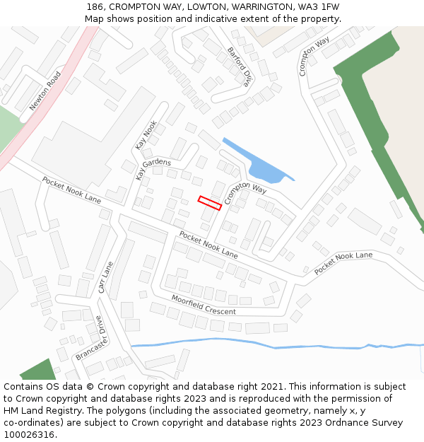 186, CROMPTON WAY, LOWTON, WARRINGTON, WA3 1FW: Location map and indicative extent of plot