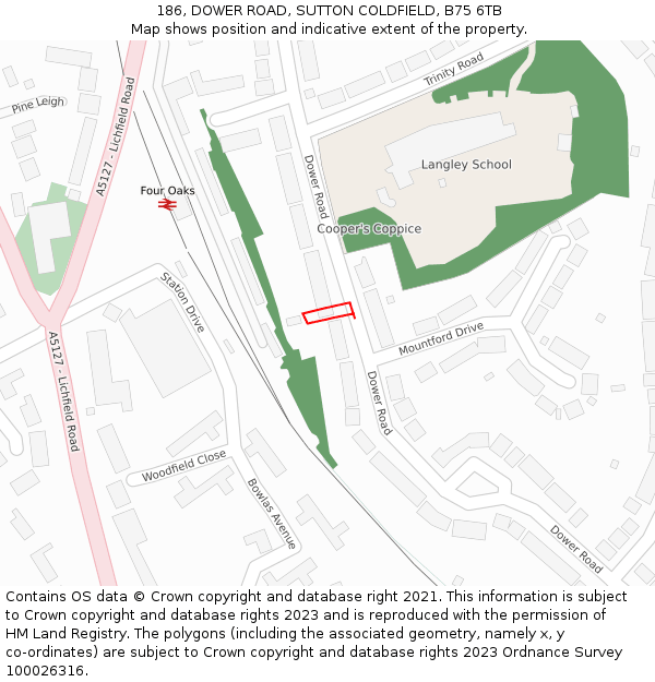 186, DOWER ROAD, SUTTON COLDFIELD, B75 6TB: Location map and indicative extent of plot