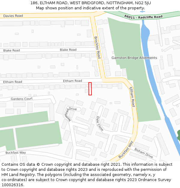 186, ELTHAM ROAD, WEST BRIDGFORD, NOTTINGHAM, NG2 5JU: Location map and indicative extent of plot