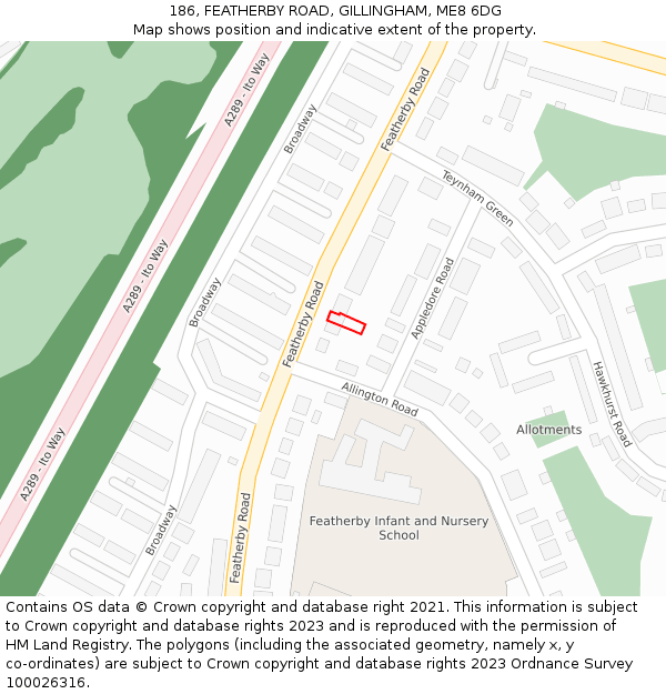 186, FEATHERBY ROAD, GILLINGHAM, ME8 6DG: Location map and indicative extent of plot