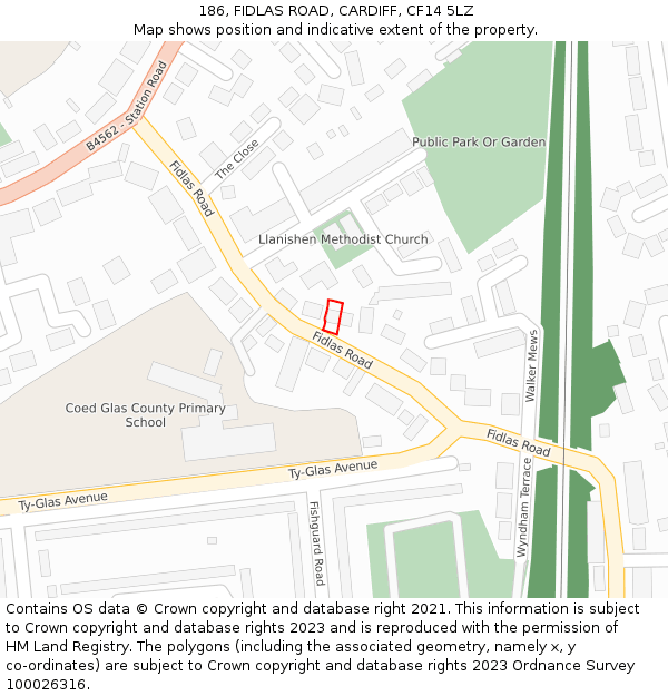 186, FIDLAS ROAD, CARDIFF, CF14 5LZ: Location map and indicative extent of plot