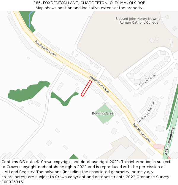 186, FOXDENTON LANE, CHADDERTON, OLDHAM, OL9 9QR: Location map and indicative extent of plot