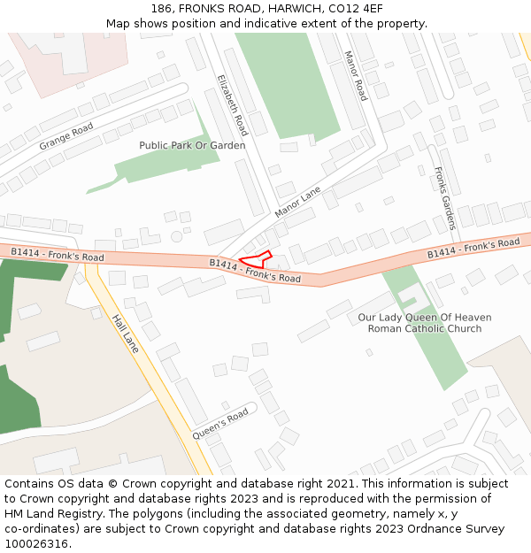 186, FRONKS ROAD, HARWICH, CO12 4EF: Location map and indicative extent of plot