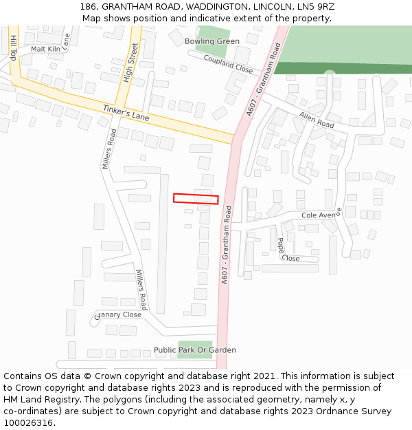 186, GRANTHAM ROAD, WADDINGTON, LINCOLN, LN5 9RZ: Location map and indicative extent of plot