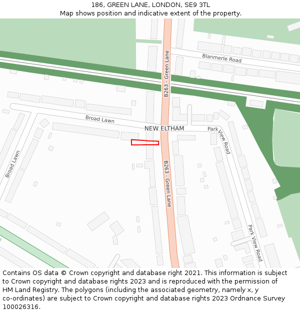 186, GREEN LANE, LONDON, SE9 3TL: Location map and indicative extent of plot