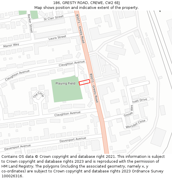 186, GRESTY ROAD, CREWE, CW2 6EJ: Location map and indicative extent of plot