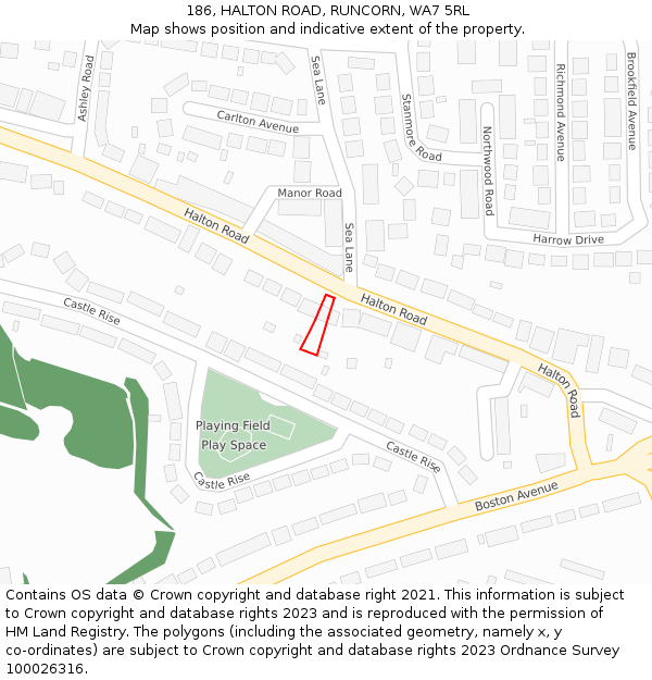 186, HALTON ROAD, RUNCORN, WA7 5RL: Location map and indicative extent of plot