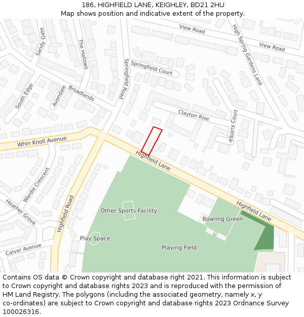 186, HIGHFIELD LANE, KEIGHLEY, BD21 2HU: Location map and indicative extent of plot