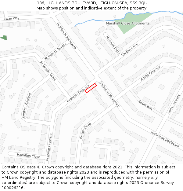 186, HIGHLANDS BOULEVARD, LEIGH-ON-SEA, SS9 3QU: Location map and indicative extent of plot