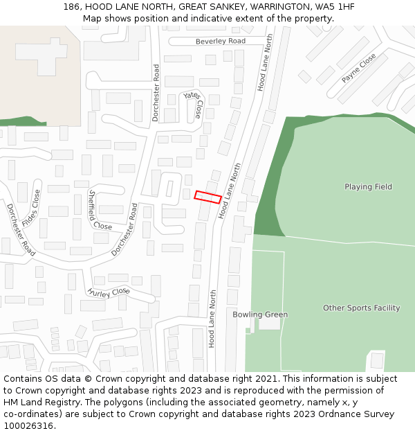 186, HOOD LANE NORTH, GREAT SANKEY, WARRINGTON, WA5 1HF: Location map and indicative extent of plot