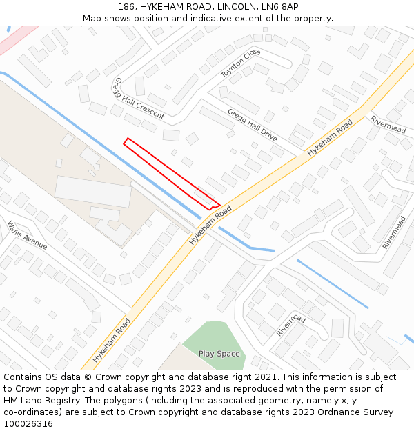 186, HYKEHAM ROAD, LINCOLN, LN6 8AP: Location map and indicative extent of plot