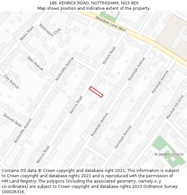 186, KENRICK ROAD, NOTTINGHAM, NG3 6EX: Location map and indicative extent of plot