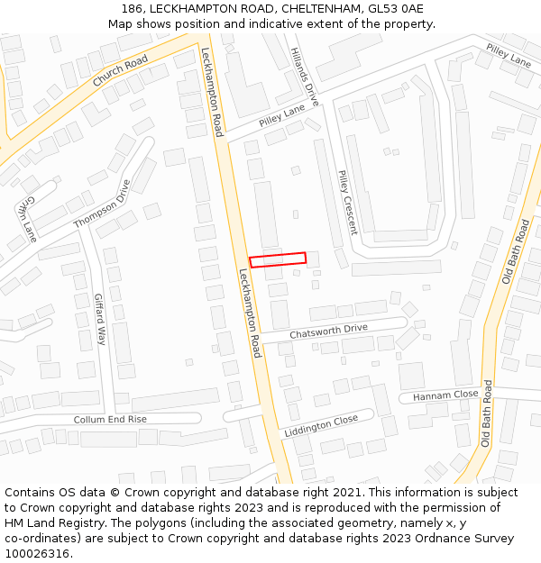 186, LECKHAMPTON ROAD, CHELTENHAM, GL53 0AE: Location map and indicative extent of plot