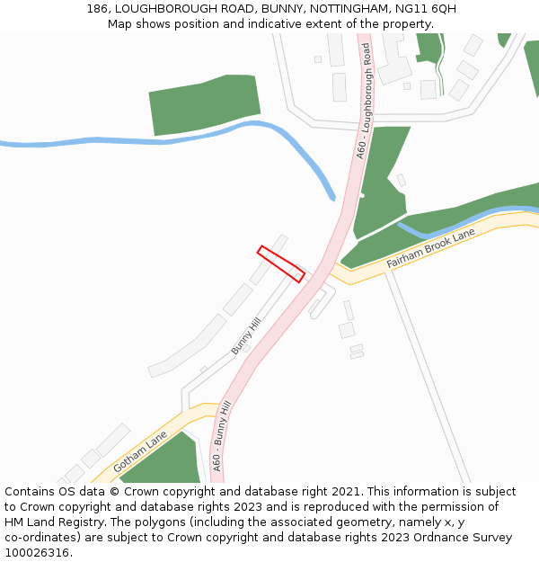 186, LOUGHBOROUGH ROAD, BUNNY, NOTTINGHAM, NG11 6QH: Location map and indicative extent of plot