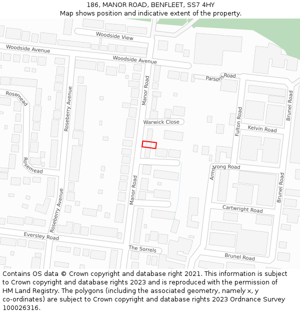 186, MANOR ROAD, BENFLEET, SS7 4HY: Location map and indicative extent of plot