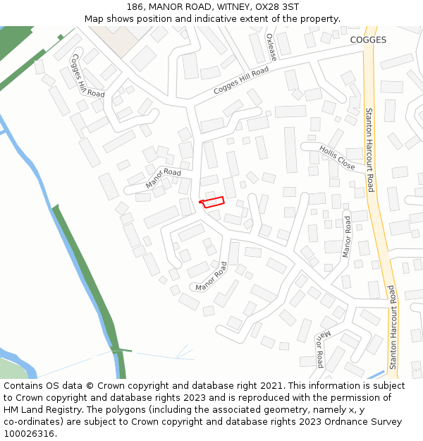 186, MANOR ROAD, WITNEY, OX28 3ST: Location map and indicative extent of plot