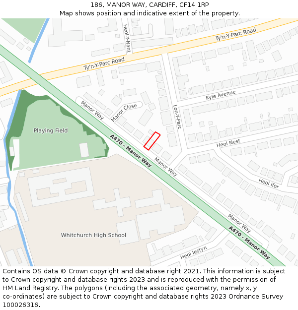 186, MANOR WAY, CARDIFF, CF14 1RP: Location map and indicative extent of plot