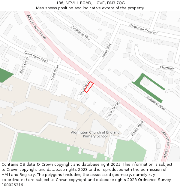 186, NEVILL ROAD, HOVE, BN3 7QG: Location map and indicative extent of plot