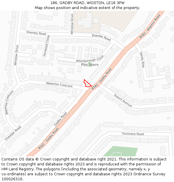 186, OADBY ROAD, WIGSTON, LE18 3PW: Location map and indicative extent of plot