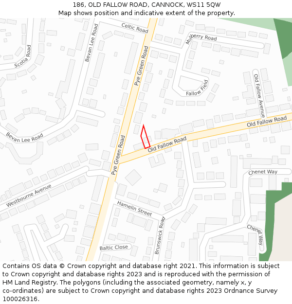 186, OLD FALLOW ROAD, CANNOCK, WS11 5QW: Location map and indicative extent of plot