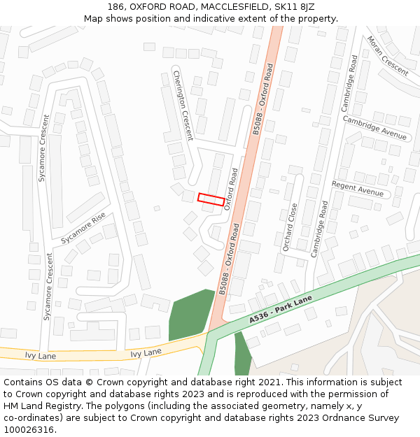 186, OXFORD ROAD, MACCLESFIELD, SK11 8JZ: Location map and indicative extent of plot